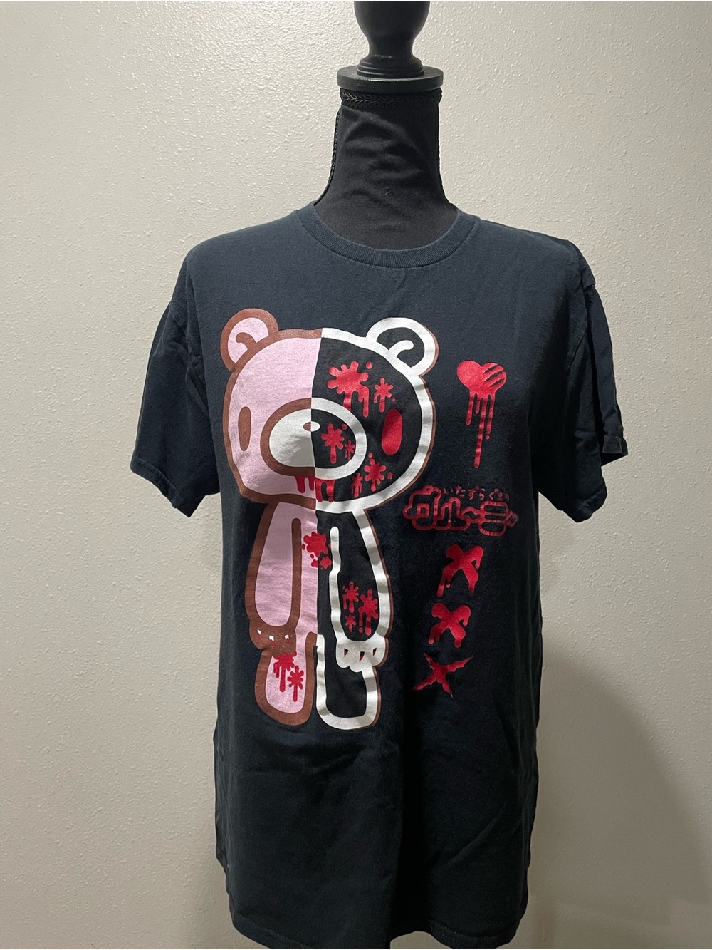 Black, pink, white, & red Gloomy Bear t shirt